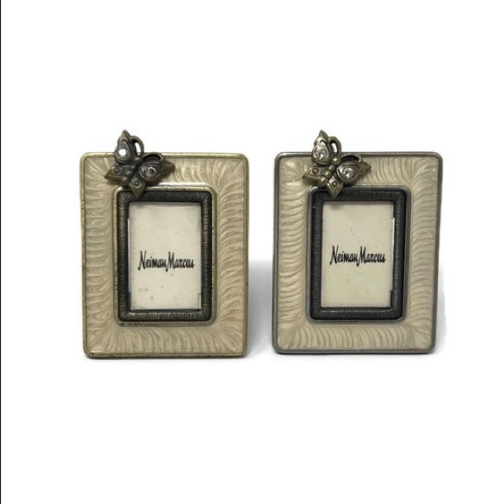 Two Jay Strongwater Enamel Mini Picture Frames:  Scarf Clip/Rhinestone Butterfly